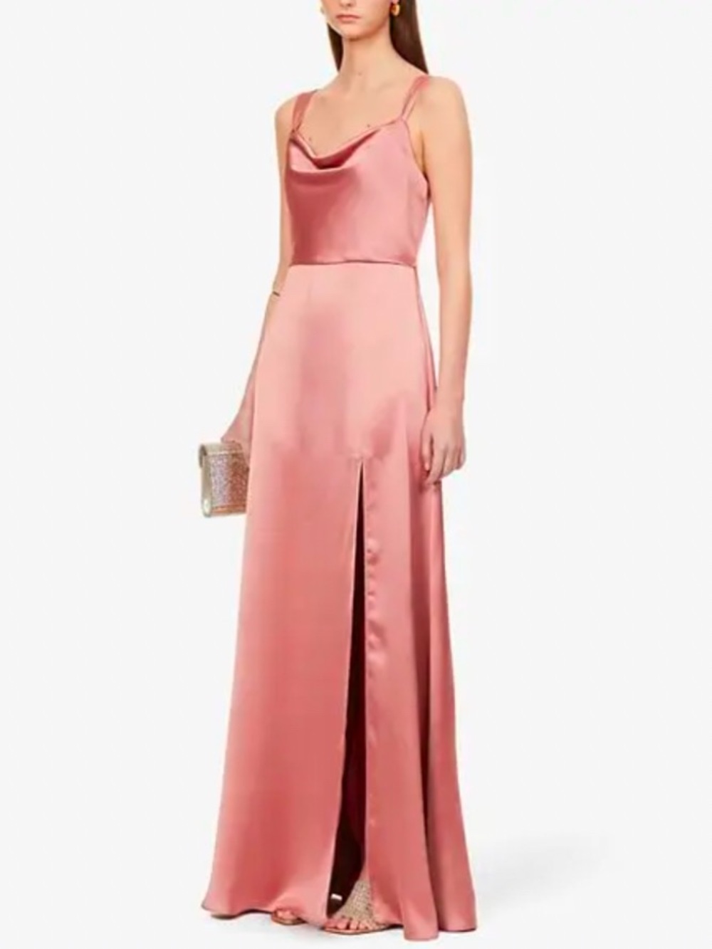 Jenny Yoo Satin Cowl Neck Evening Gown in Dusty Rose Size 18